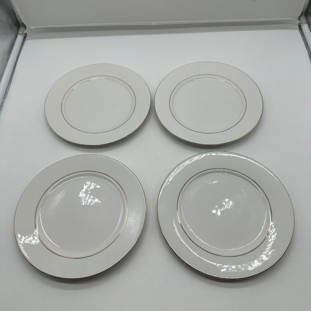 Set of 4 China Classic Gold Salad Plate Plates 215 7 5/8" White